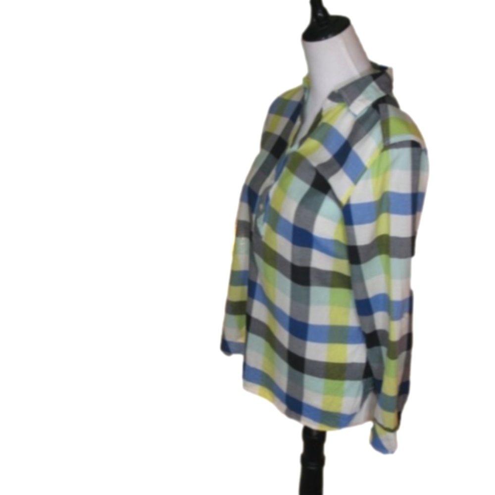 Talbot's Yellow/Blue Plaid Partial Button Front B… - image 3